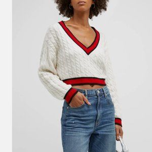Alice + Olivia Ayden Cropped V-Neck Pullover